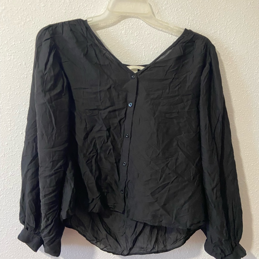 H&M, Black buttoned long sleeved crop top, Size 2, Somewhat sheer